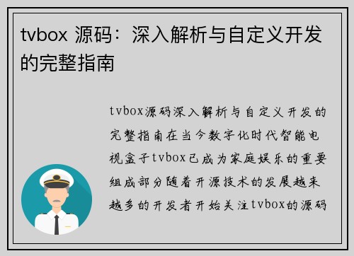 tvbox 源码：深入解析与自定义开发的完整指南